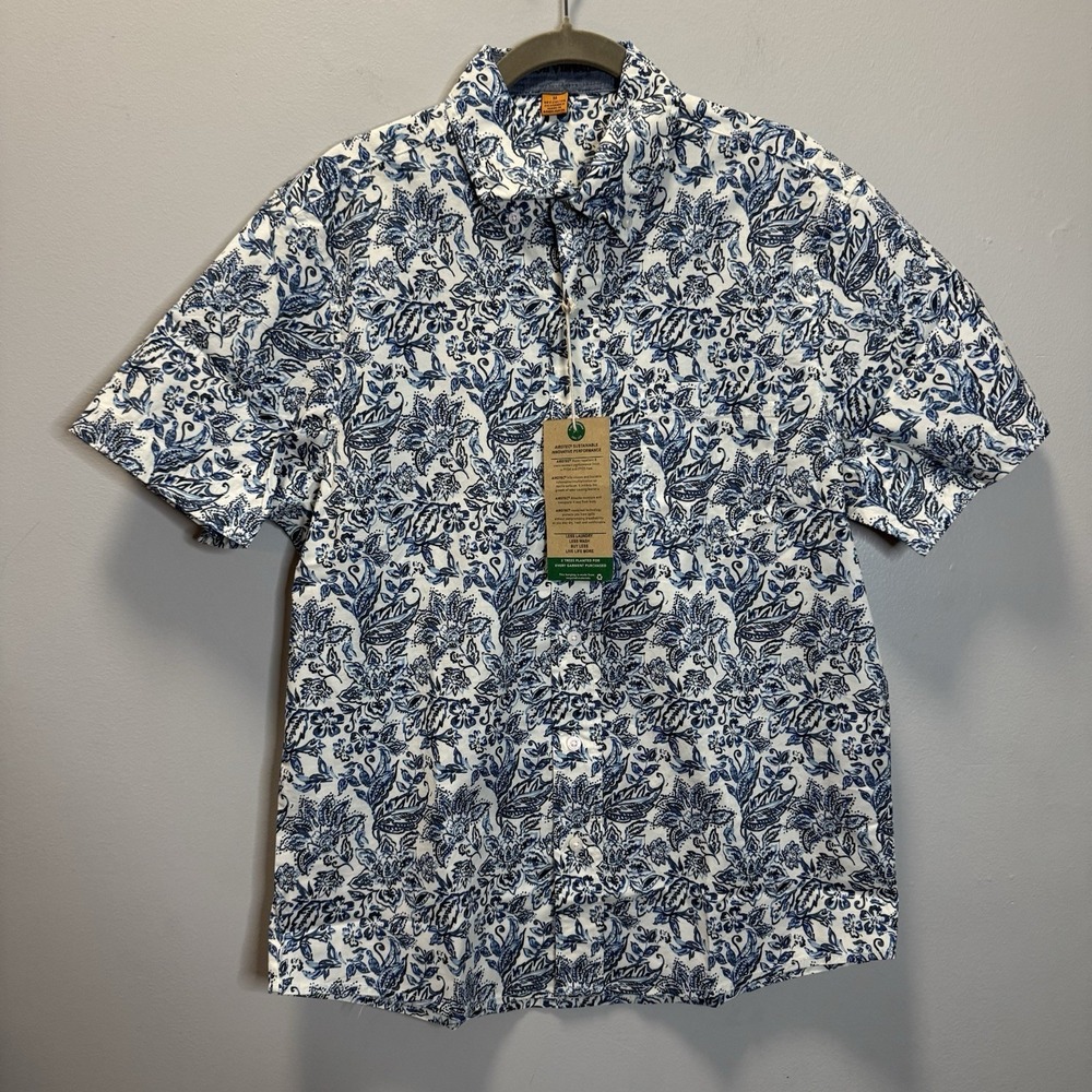 Taylor Vintage Airotec Shirt SZ M Blue White Paisley Water Repellent Performance